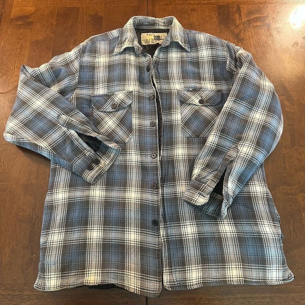 Outback Rider Men's Quilted Plaid Button Front Jacket Point Collar Blue Black M
